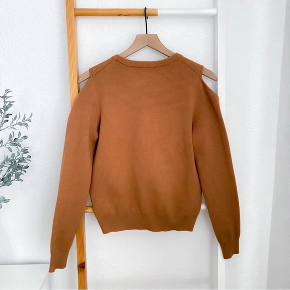 Monrow Supersoft Sweater Knit Cut Out Sweatshirt Open Shoulder Doe Camel Tan S - Picture 4 of 12